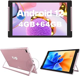 10.1 inch Tablet, Android 12 Tablets, 4GB RAM,64GB ROM(512GB Expandable), HD IPS Screen,2MP Front Camera,8MP Rear Camera,Wi-Fi, Bluetooth 5.0, 6000mAh Battery,Tablet PC with Stand (Pink)