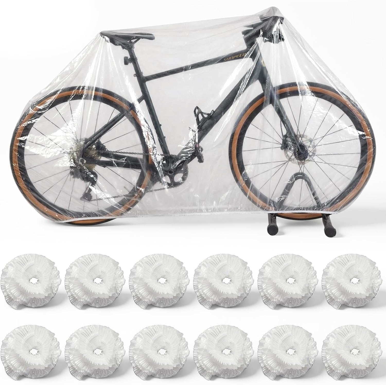 BBTO 12 Pack Disposable PE Bike Covers Waterproof Dust Cover Universal Fit | Lightweight PE Bicycle Covers, Waterproof and Dustproof, Universal Fit for Most Bike, Indoor Storage, Outdoor Rain Protection