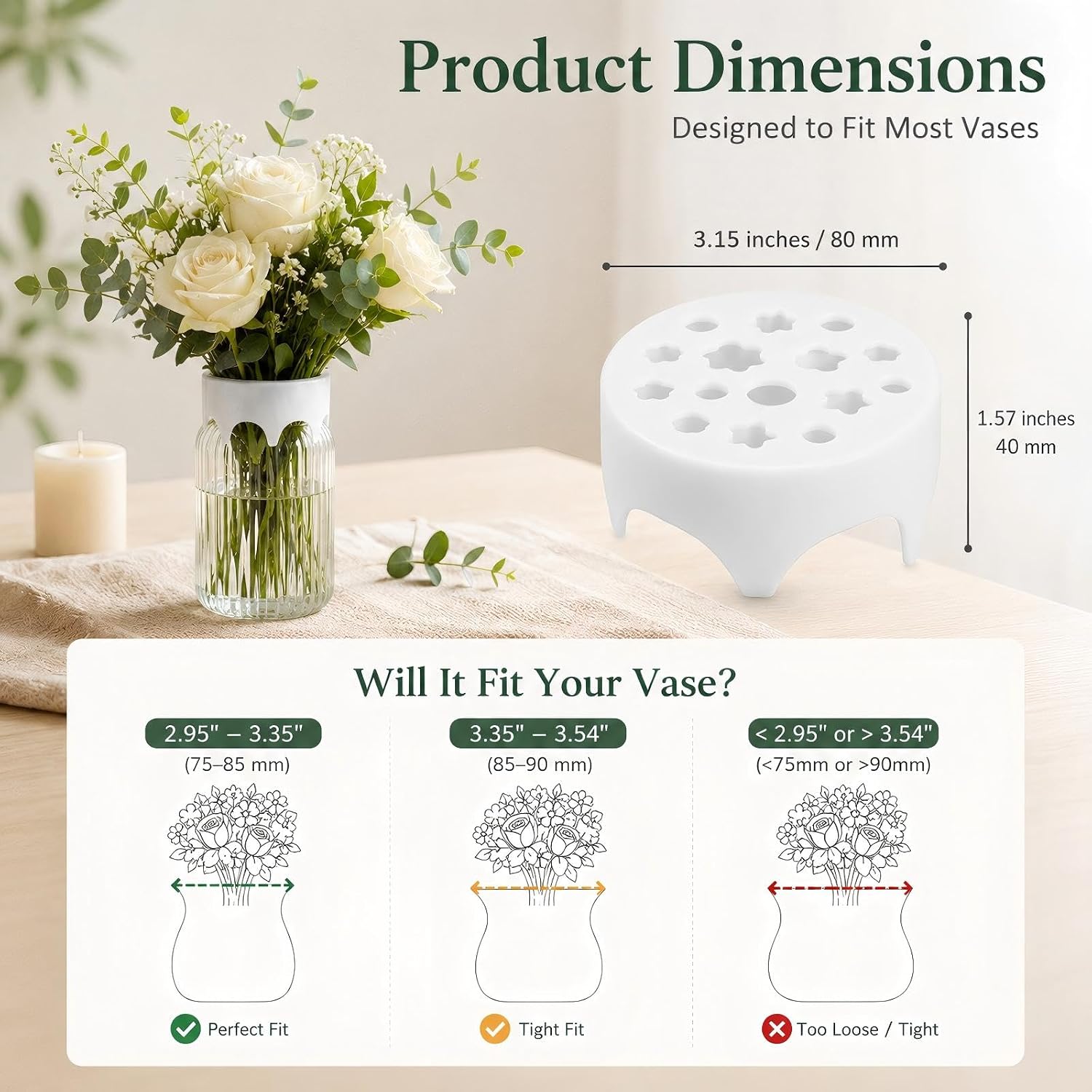 3PC Silicone Flower Arranging Grid & Flower Frog, Reusable Flower Arrangement Holder for Vases, Flexible Floral Stem Holder for Easy DIY Floral Projects