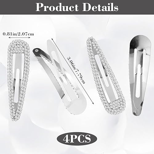 Miniatura 10 de 4 pinzas para el cabello con diamantes de imitación de 3 pulgadas, con cristales brillantes, antideslizantes, accesorios para cabello grueso y fino