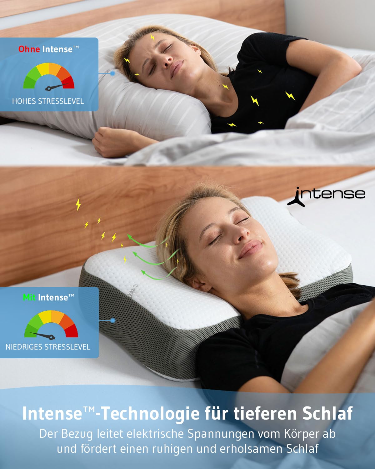 Nackenkissen Re-Charge Intense, Ergonomisches HWS Seitenschläfer-Kissen, Hochwertiger Memory-Foam mit Bambus-Aktivkohle, Innovative Technologie für tieferen Schlaf, Recovery pillow 50x30x12