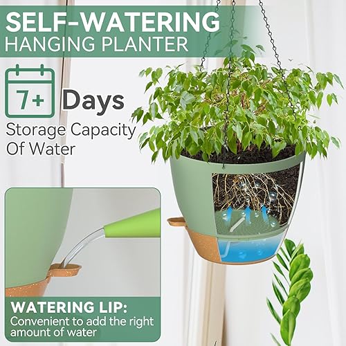 Miniatura 5 de ZMTECH Macetas colgantes de 12 pulgadas para plantas de interior y exterior, 1 paquete de macetas colgantes de riego automático con agujeros de