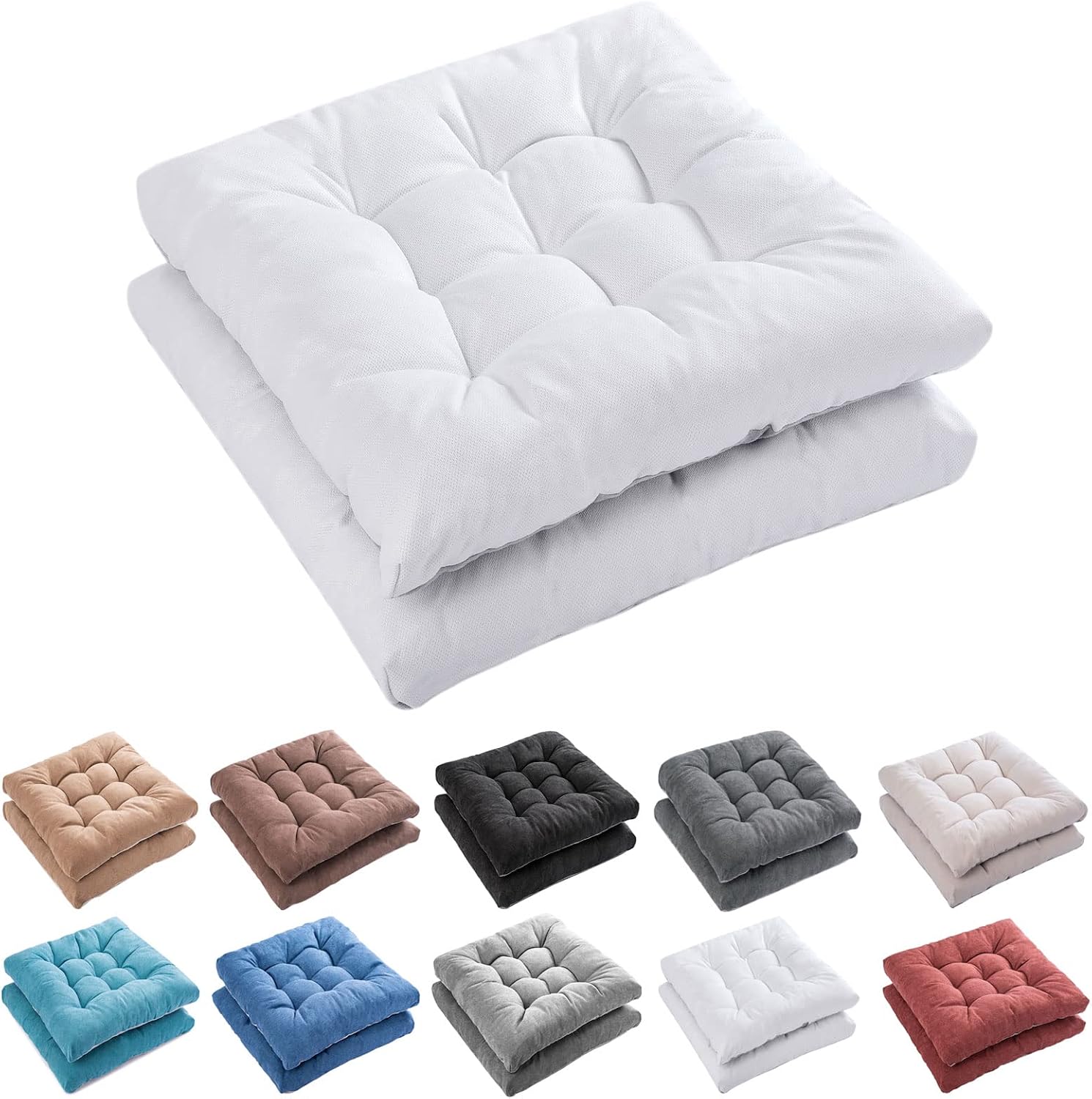 FABRICASTLE Outdoor Chair Cushions Patio Cushion Premium Comfortable Thick Fill Tufted 19" x 19" Floor Wicker Seat Pads, 2 Count (White, 2)