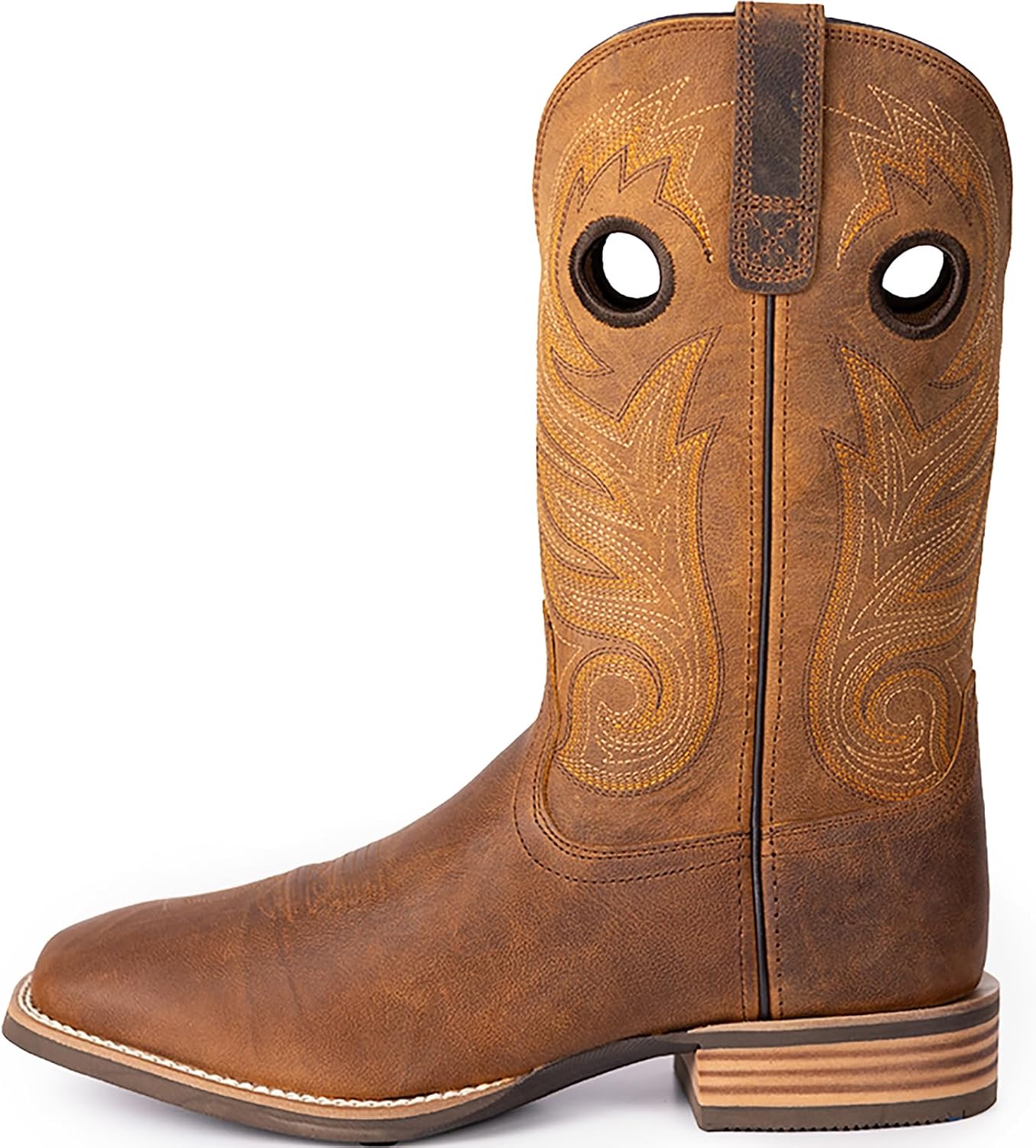 Palitutu Cowboy Boots for Men Premium Genuine Leather Square Toe Western Boot Handcrafted Embroidered Pull-On Mid-Calf Work & Rodeo Boots Non-Slip