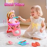 Ensemble de poupée bébé avec poussette, poupée interactive & Accessoires pour les filles.Set de jeux de baby-doll avec poussette, poupée réaliste, chaise haute, vêtements, cadeau de jouets de jeu pour les jeunes filles 3-8 ans