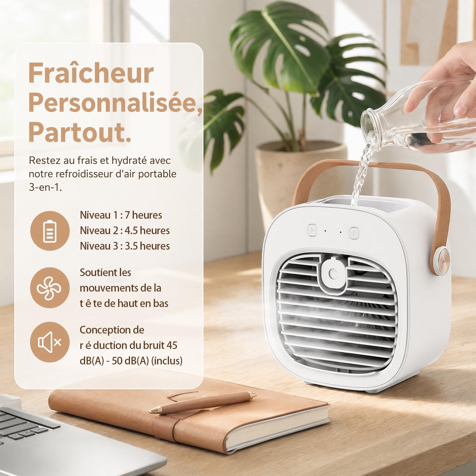 Ventilateur d'air froid 3 vitesses 128 ml Nano spray Refroidissement rapide Ventilateur refroidisseur d'eau de bureau faible bruit