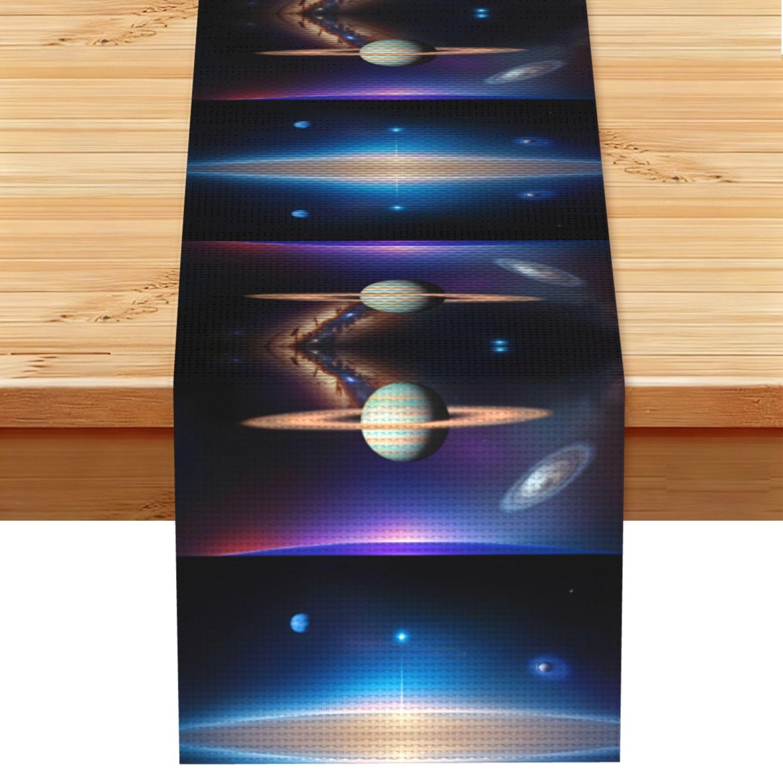Cosmic Saturn Linen Look Table Runner 13x72-Wrinkle Resistant Farmhouse Style for Dining Table Decor