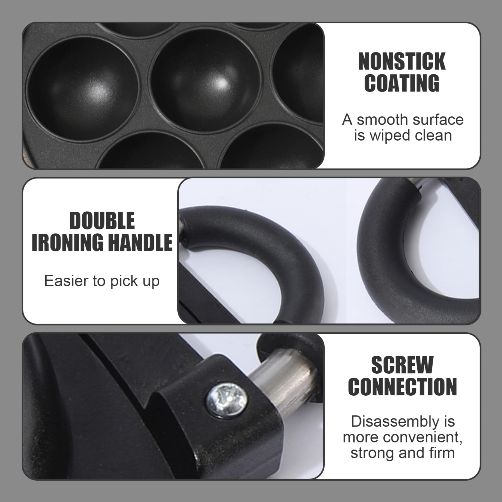 Gusseisen Aebleskiver Pan 7-Loch Takoyaki Pfanne Aluminiumlegierung Anti-Scald