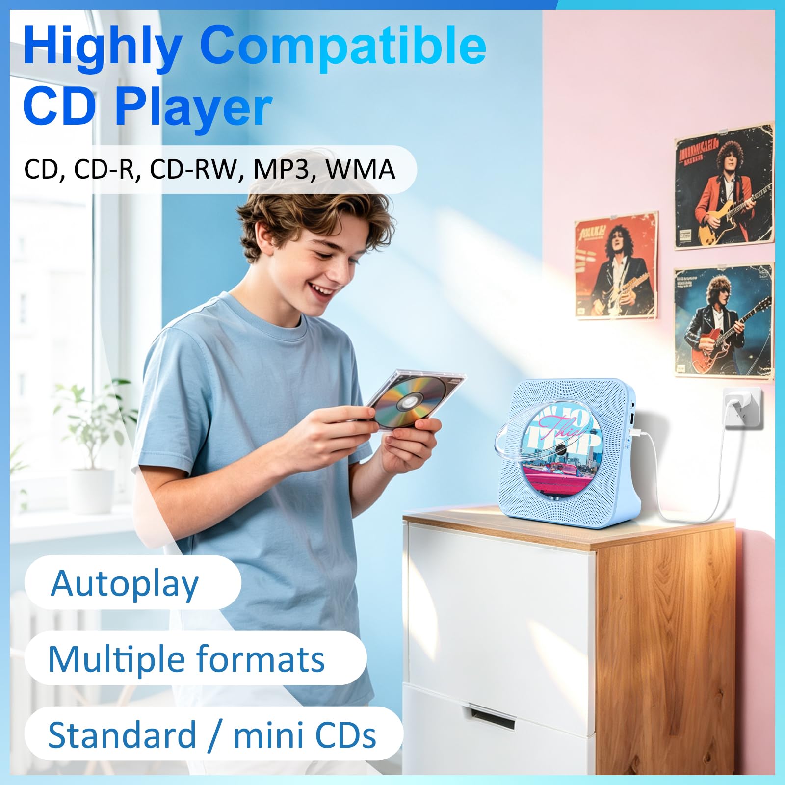 Lecteur CD Bluetooth avec Haut-Parleurs Intégrés, Lecteur CD pour la Maison
