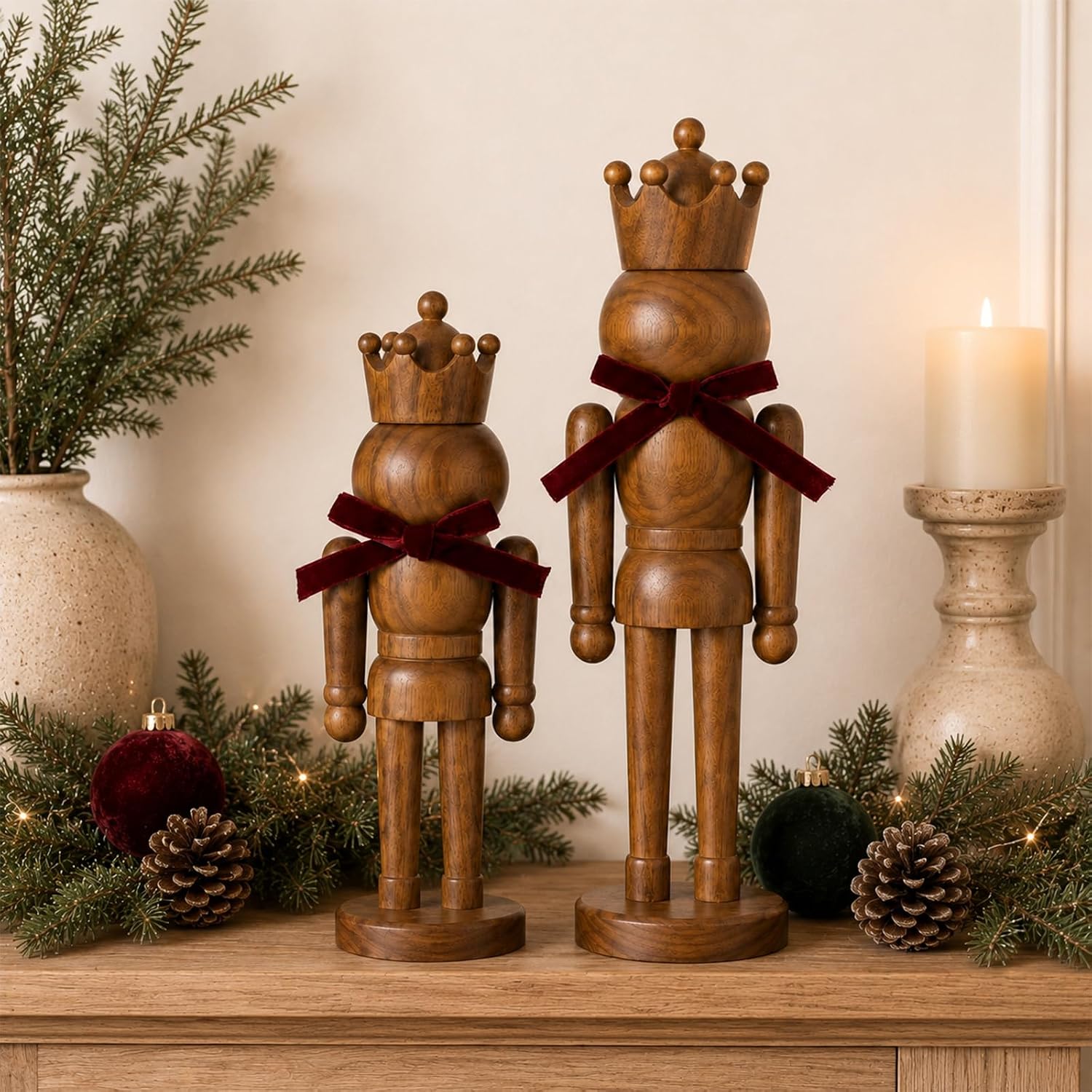 Amyhill 2 Pcs Wooden Christmas Nutcracker Figures Decor 8'' 10'' Brown