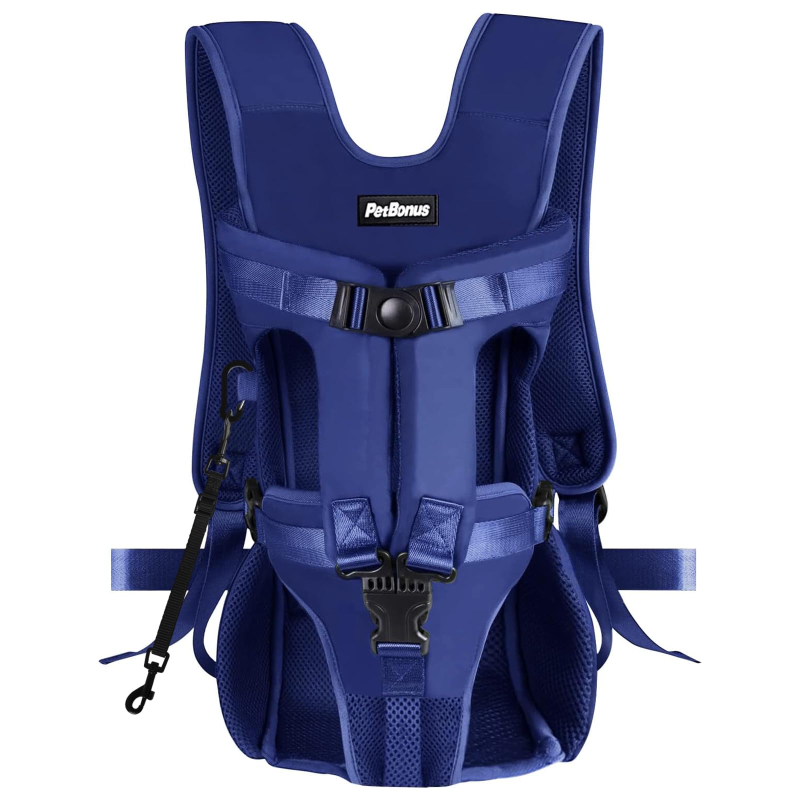 PetBonus Pet Front Dog Carrier Backpacks, Adjustable Dog Backpack Carrier, Legs Out Easy-fit Dog Chest Carrier for Medium Small Dogs, Hands Free Dog Front Carrier for Hiking, Cycling (Navy Blue, M)