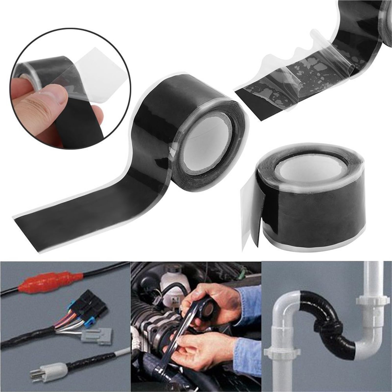 Nastro isolante in gomma siliconica per riparazion Nastro in silicone Multi 1-3.0m HVIns CS SelfFuse WP Riparazione tubi 1-3-5-10R(White-10rolls,3.0M)