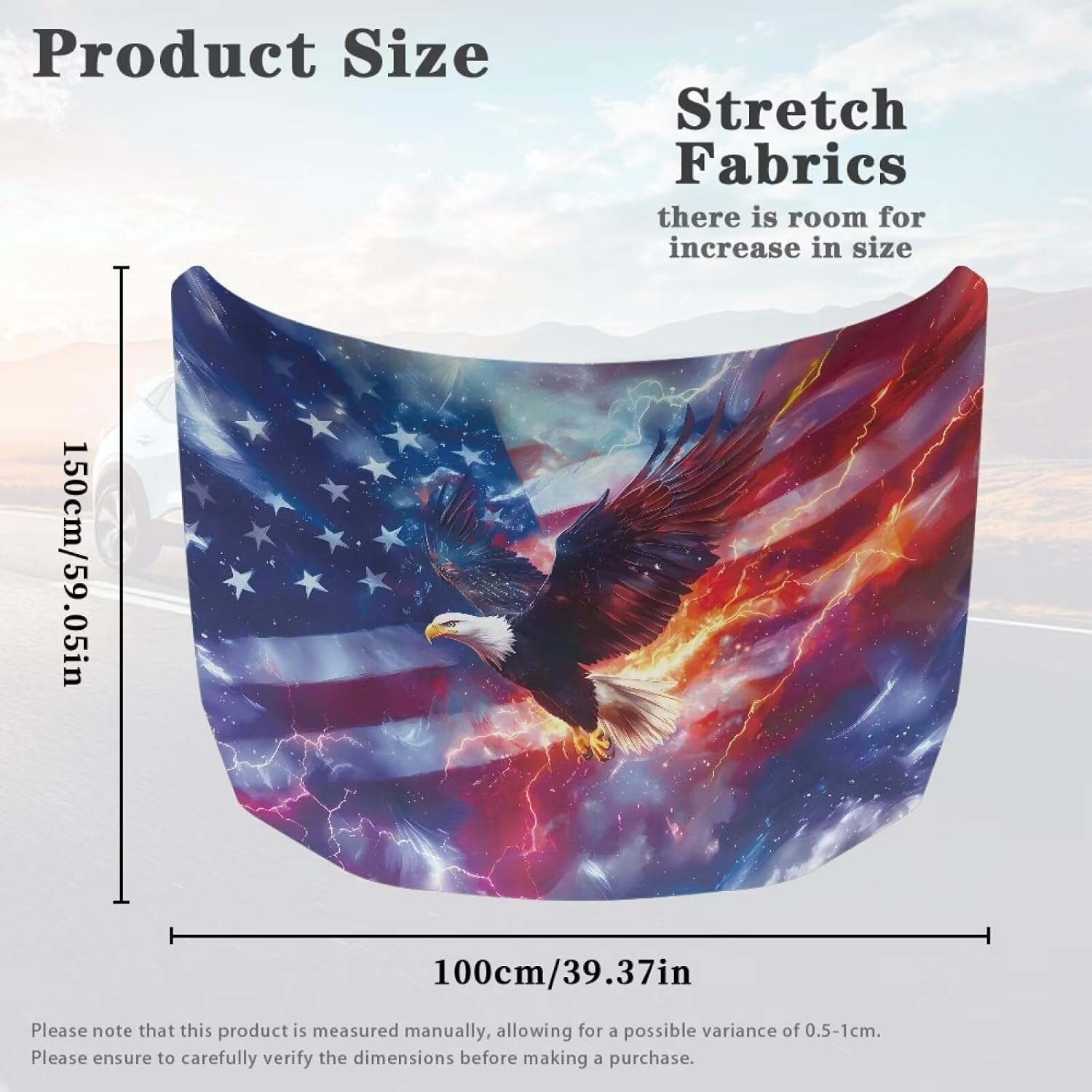 GLENLCWE USA Eagle Car Hood Cover Protector, American 250th Hood Wrap Blanket, Waterproof Sun Proof Automotive Exterior Accessories, Universal Fit for Sedan SUV Truck Beach Vacation Decor