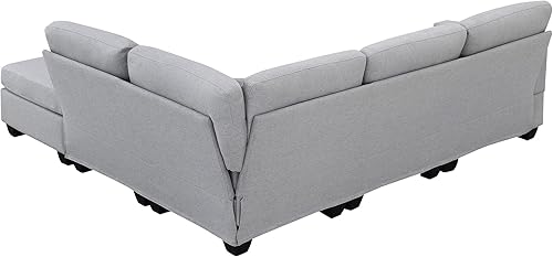 Miniatura 8 de Sofá modular moderno de 89.8 x 60.2 pulgadas, juego de sofá modular de 5 asientos con otomana convertible, juego de sofá esquinero de tela de lino