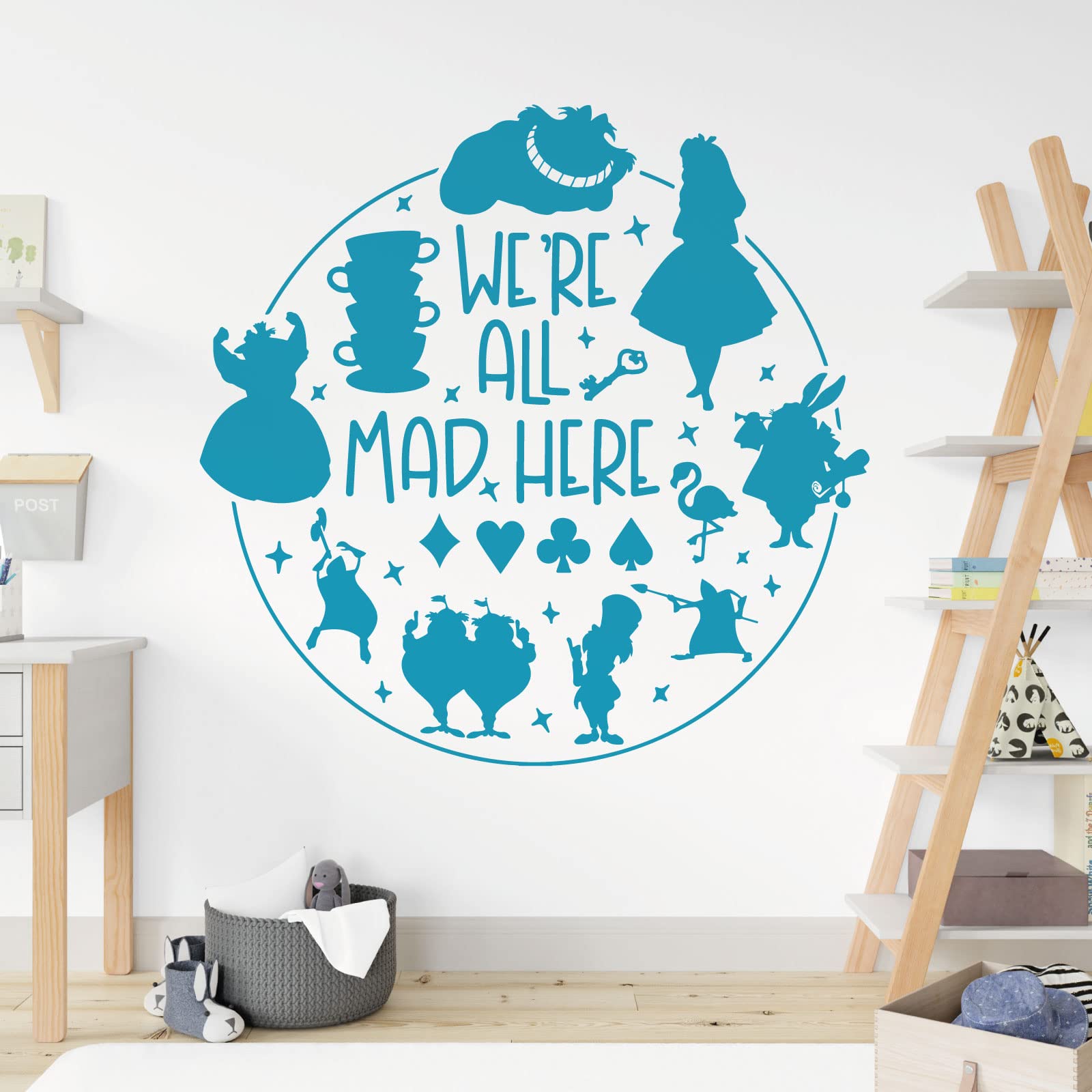 We're All Mad Here - Alice in Wonderland Story - Book Film Quote Decal Wall Sticker [Large] [Sky]