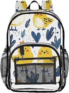 Cute Chick Heart Clear Backpack for School Heavy Duty PVC Transparent Bookbag See Through Backpacks for Girls Boys School Stadium Events College