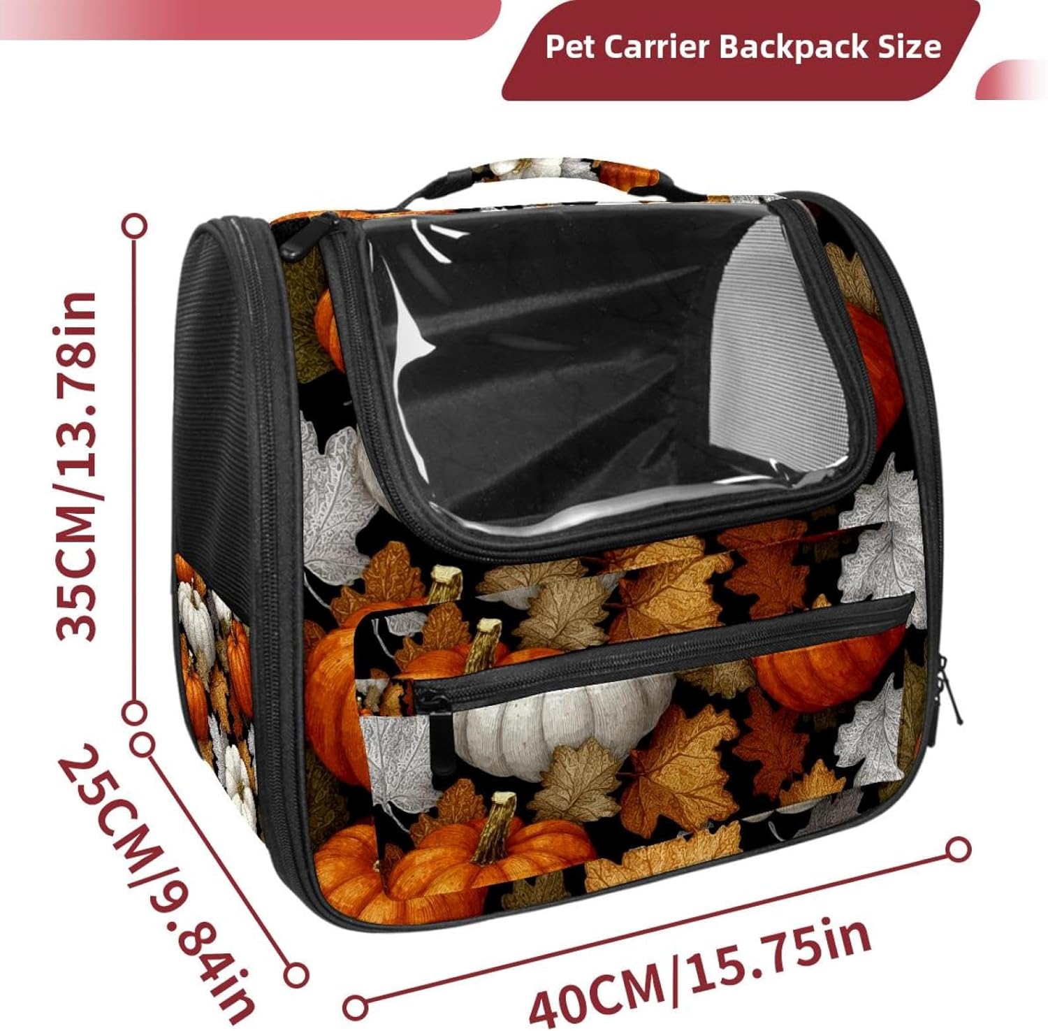 Portable Travel pet Backpack Carrier Hamster Bag Small Dog cat Carrier Breathable Hang Bag, Thanksgiving Orange and White Pumpkins a