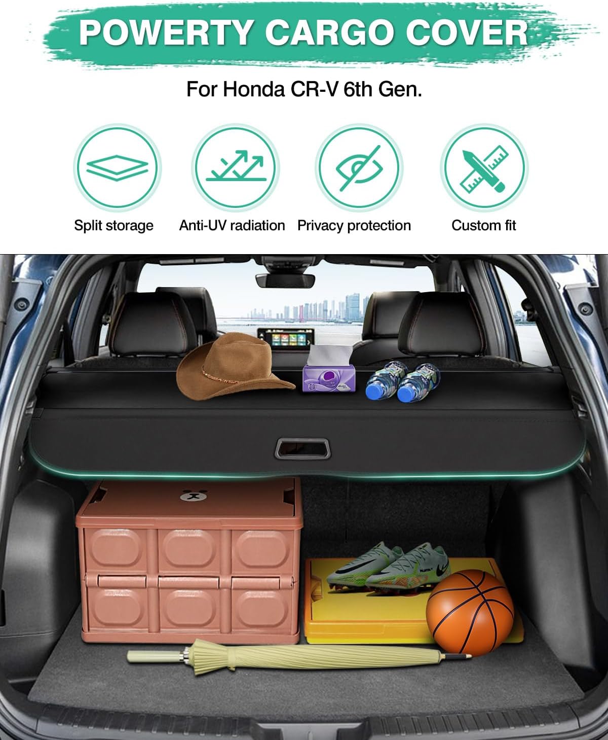 Powerty Cargo Cover for 2023-2025 2026 Honda CRV Retractable Trunk Cover Trunk Shielding Shade for CRV Accessories Cargo Luggage Cover No Gap (NOT for Sport Touring Hybrid)