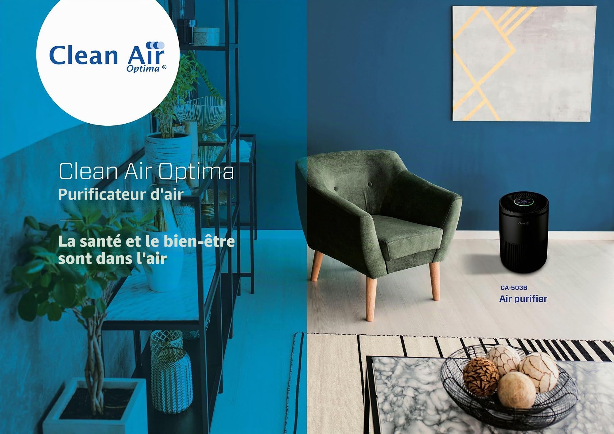 Clean Air Optima - Purificateur d’air HEPA UV et ioniseur intelligent CA-503B Compact Smart - Convient aux pièces jusqu'à 30 m² / 75 m³ - capacité jusqu'à 140m³/h