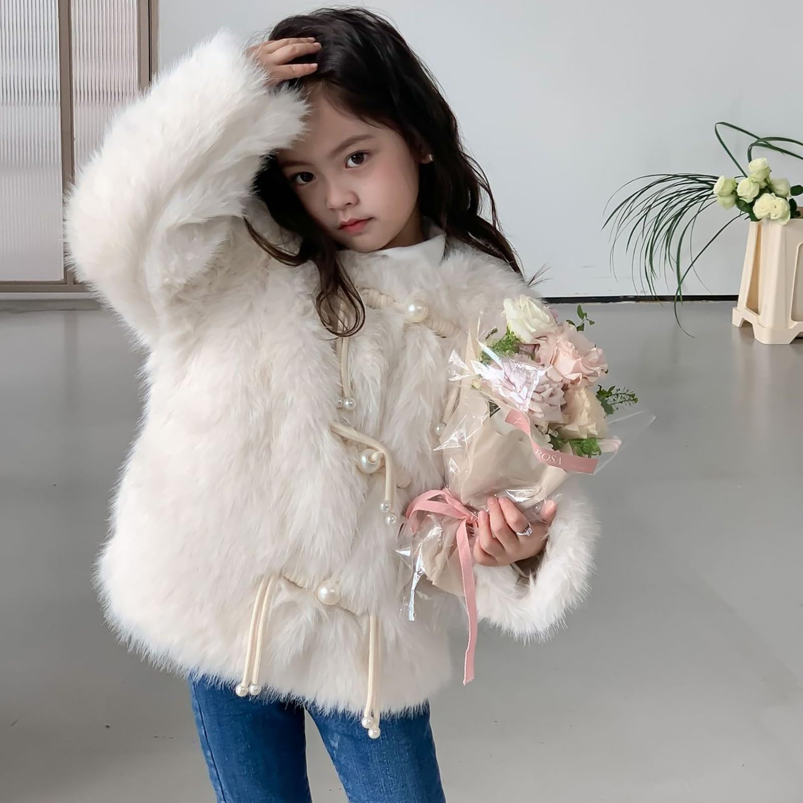 Generisch Niño Bebé Niños Niñas Suéter Chaqueta Peludo Invierno A Prueba de Viento Chaqueta Gruesa Chaqueta Caliente Ropa Exterior Abrigo Sudadera con Capucha Retro Mujer