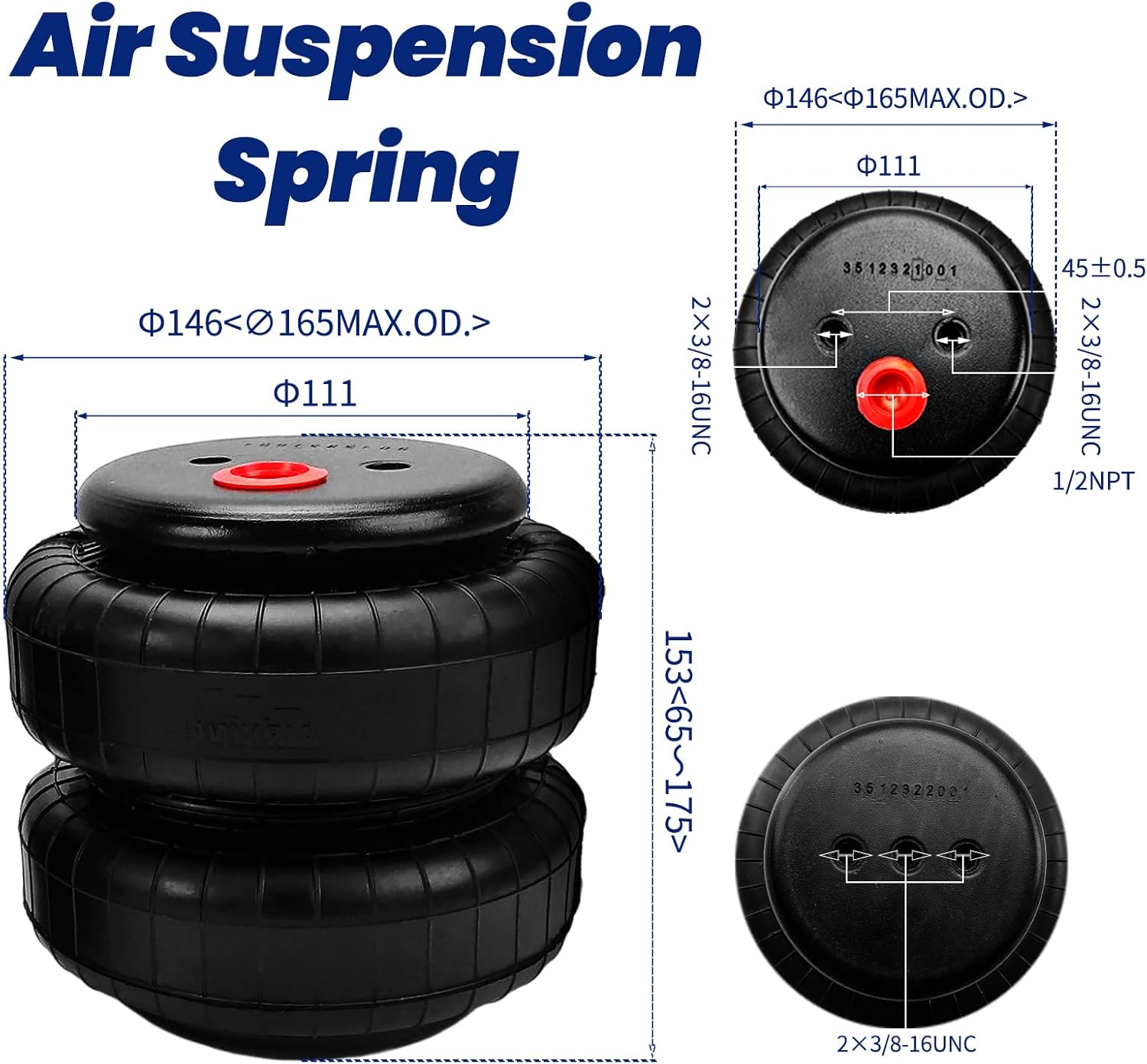 2PCS Universal Air Bags Suspension Kit Compatible with Ford F150/F250 GMC Sierra Chevrolet Ram 1500/2500/3500 Air Spring Bags Double Bellow up to 5,000 lbs of Load Capacity
