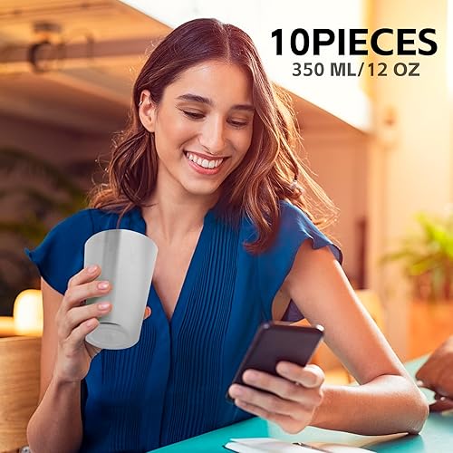 Miniatura 5 de Paquete de 10 vasos aislados de acero inoxidable de 12 onzas, vaso de metal pequeño al vacío de doble pared, tazas reutilizables para campamento,