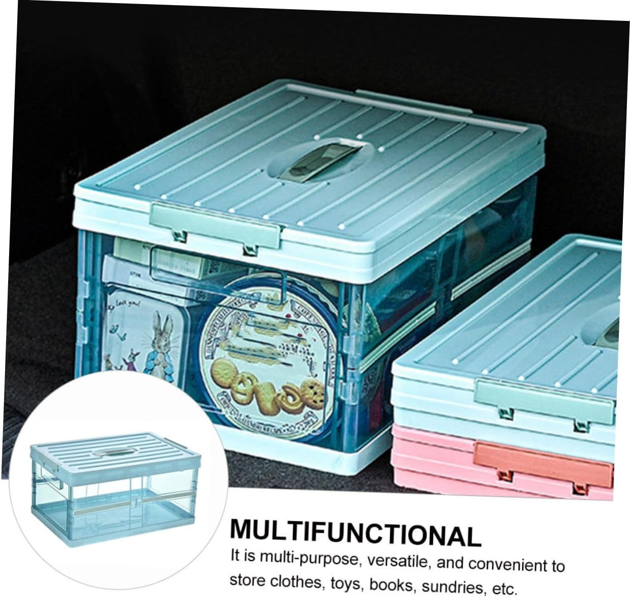 1Pc Transparent Foldable Storage Box Portable Home Organizer for Clothes Books and Sundries Container for Bedroom and Living Room