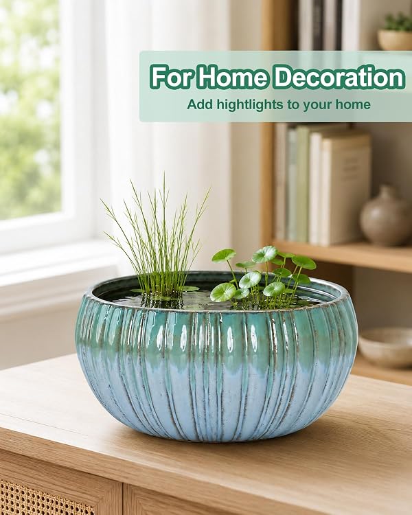 vensovo 11 Inch Round Ceramic Lotus Planter Bowl for Aquatic Plants, Green by vensovo - Used condition - Image 2