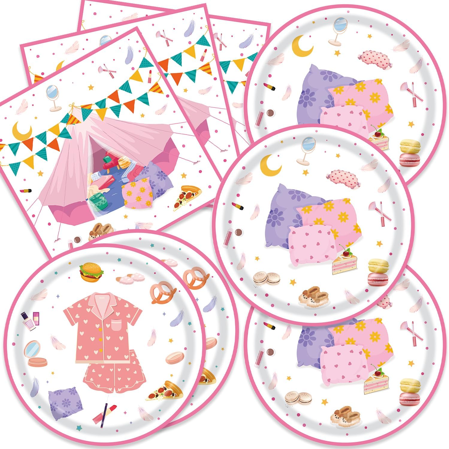 40Pcs Sleepover Party Supplies for Girls Pajama Birthday Plates and Napkins Decorations Slumber Baby Shower Decorations Slumber Party Supplies for Girls