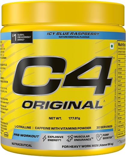 C4 Original Pre Workout Powder (Icy Blue Raspberry), 200mg Caffeine Anhydrous with CarnoSyn® Beta-Alanine, L Citrulline, &amp;...