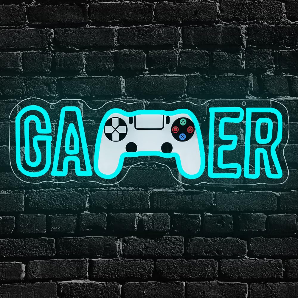 Gaming Lights for Game Room Zone Bedroom Club Party Man Cave,Gamer Neon Light Sign Gift for Gamer Boys Teen Men,Gamepad Shaped Dimmable LED lights for Wall Art Decor USB Powered(16.5"*4.7")