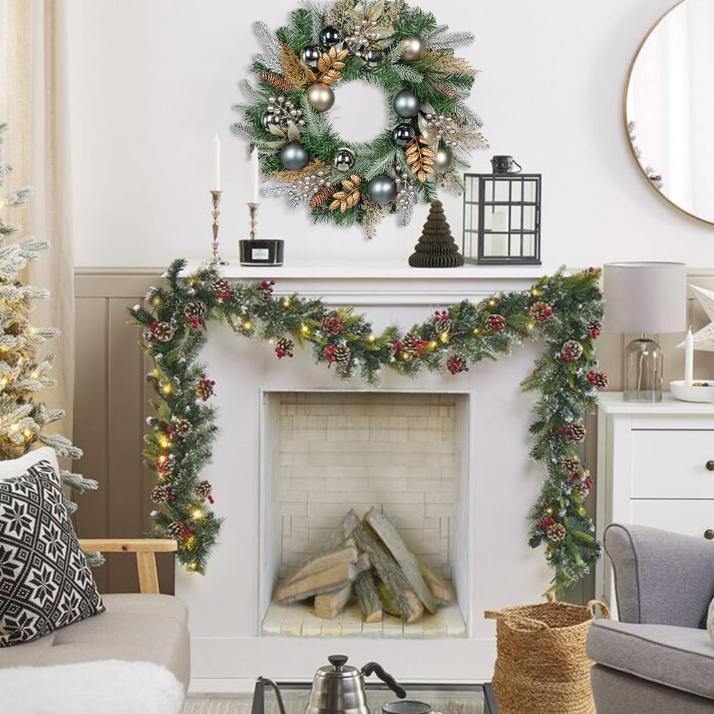 Hollyone Corona de Navidad de 61 cm, artificial, neutral, redonda, ocasión navideña
