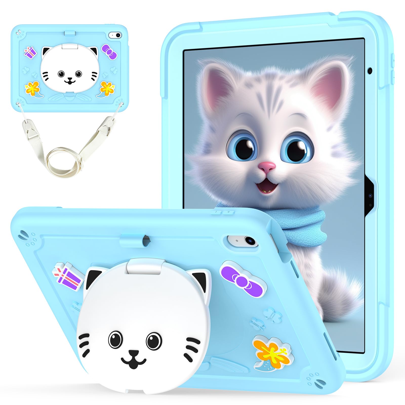Coque iPad 11 génération 2025 A16 11 pouces antichoc bleu avec support chat - 8