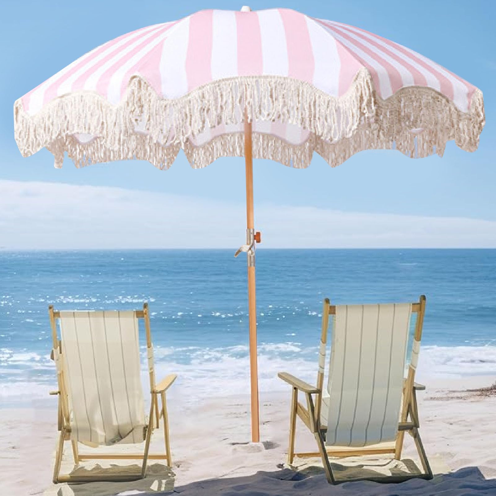 VBESTLIFE Duży Parasol Ogrodowy z Frędzlami, 8 żeber z Włókna Szklanego, Odporny na Promieniowanie Parasol Ogrodowy na Taras Przydomowy 84,6 X 70,9 Cala