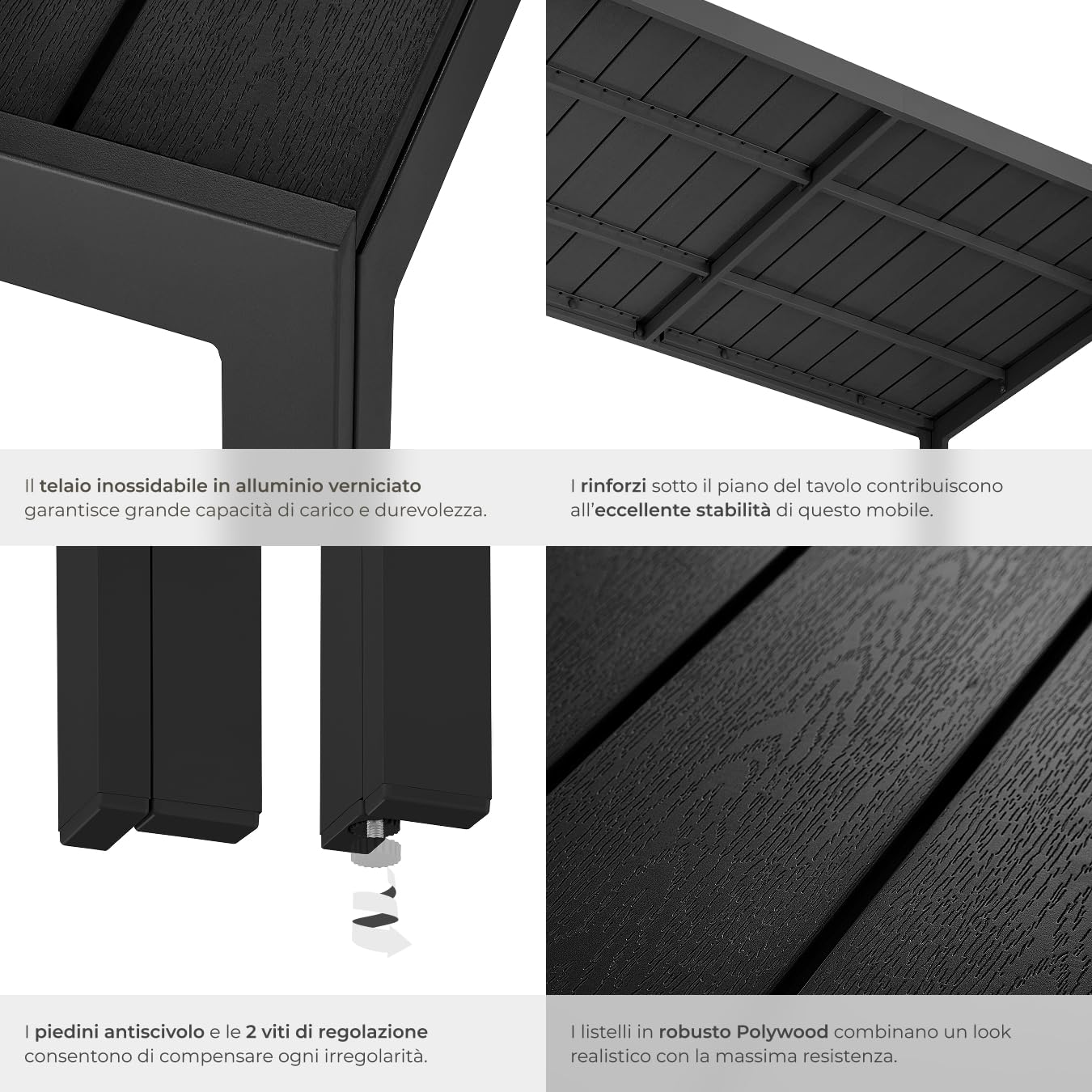 Tectake Tavolo da Giardino Rettangolare Alluminio Inossidabile 150x90x74,5 cm Nero