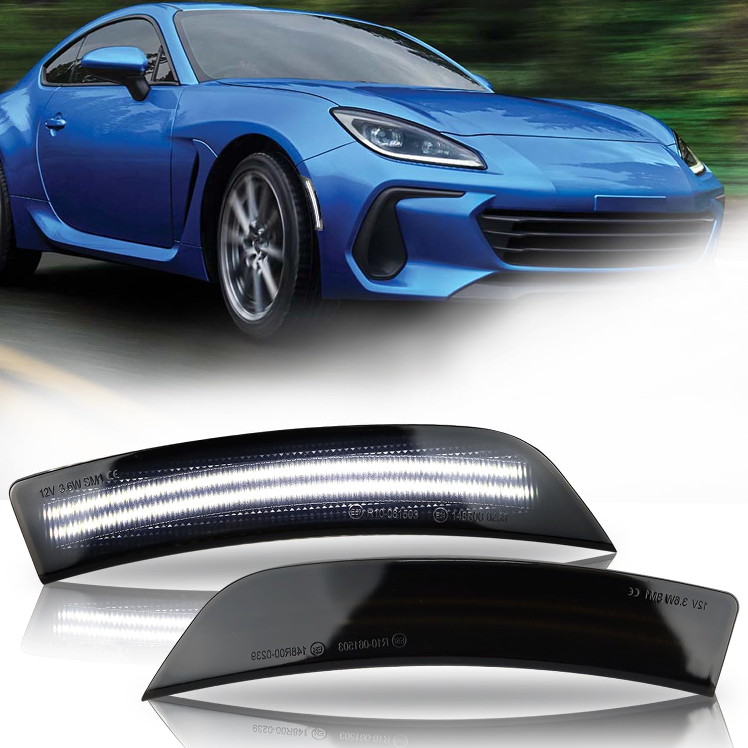 LED Smoked Lens Front Wheel Side Marker Light Assembly for 2022 2023 Toyota GR86 Subaru BRZ -(L+R)White Side Marker Lamp Kit, Plug & Play, OE Number# 84411CC010 (Smoked Lens White LED Light)