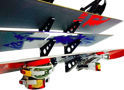 StoreYourBoard Estante de pared múltiple para snowboard, almacenamiento y organización para el hogar, montaje horizontal, capacidad para 3 tablas