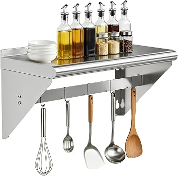 Commercial Stainless Steel Shelf with 5 Hooks