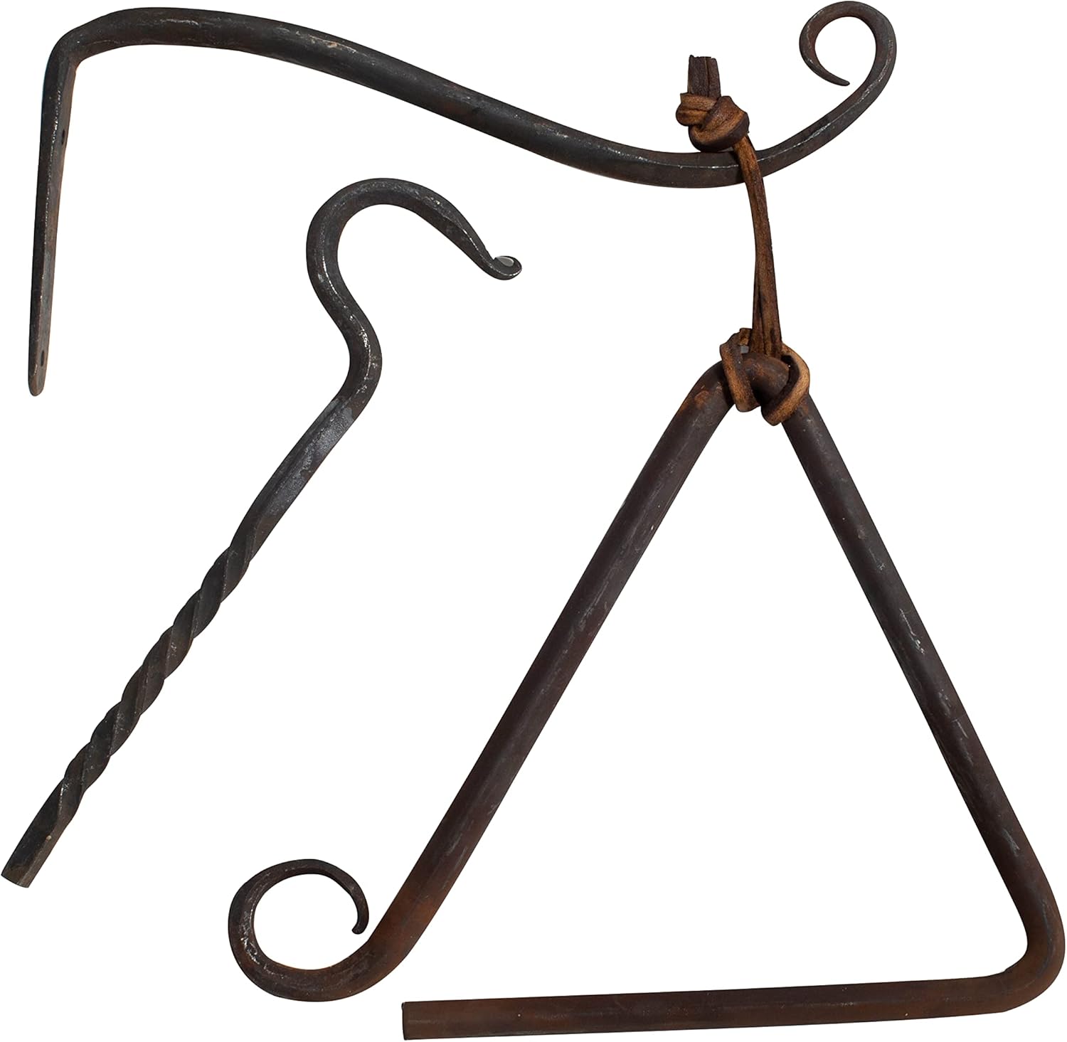 Artisan Owl Cast Iron Triangle Dinner Bell with Striker, Leather Strap & Hanging Bracket - Rustic Home Decor Accent, Decorative for Entryway, Kitchen, Garden, or Patio