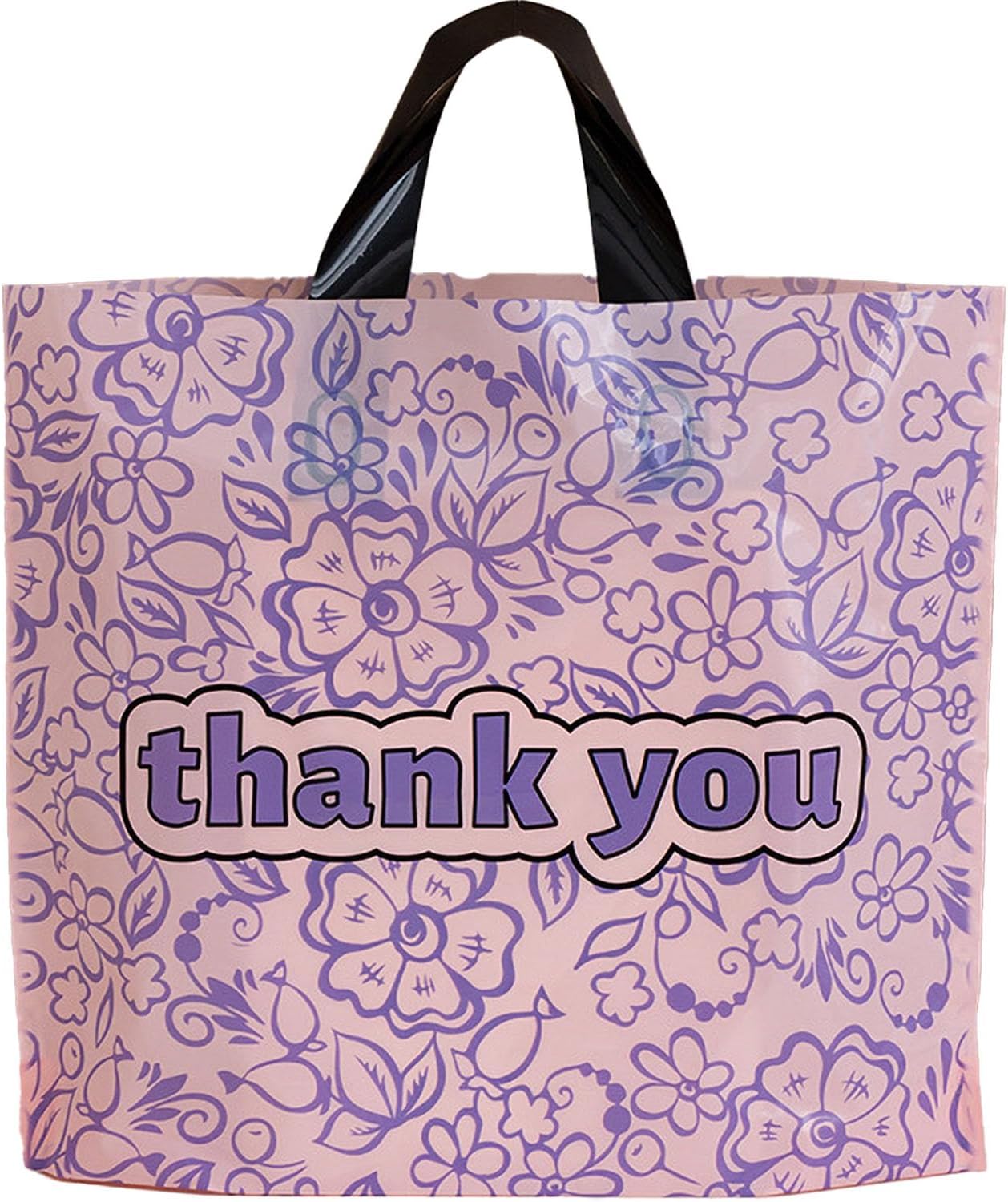 Joyhey 50 Count 9.8" x 11.8" Plastic Thank You Merchandise Bags, Shopping Retail Bags with Handles - Purple (More Patterns Available)