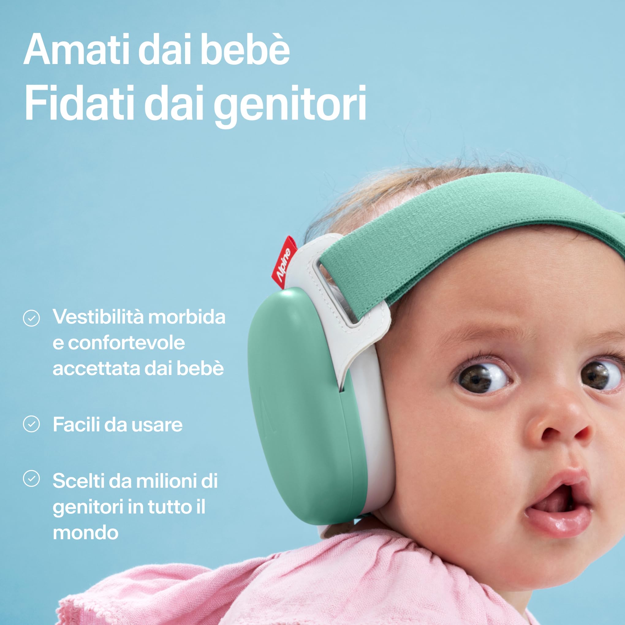 Alpine Muffy Baby Comfort, Paraorecchie Migliorati per Neonati e Bambini, Certificato CE, Vestibilità Sicura E Confortevole, Protezione dell'udito Regolabile Fino A 48 Mesi, Attenuazione 24 dB, Verde