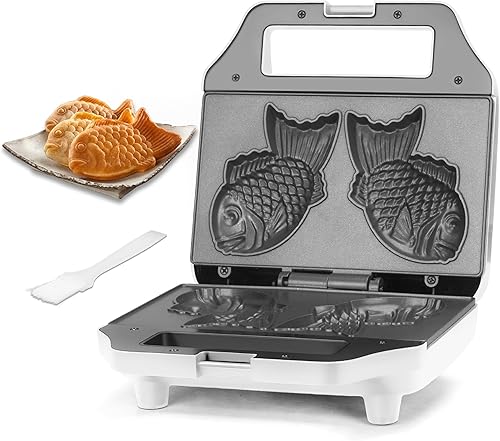 Taiyaki - Máquina para hacer gofres en forma de pez, 2 piezas de sartén eléctrica japonesa con forma de pez, platos de cocina antiadherentes duales,