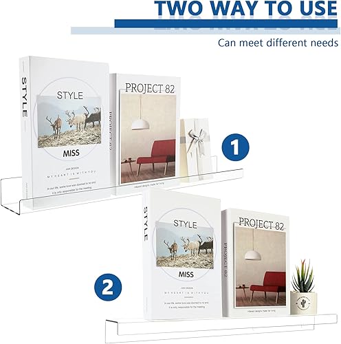 Miniatura 5 de Kathfly 8 Pcs 24 Inch Clear Acrylic Floating Shelves Wall Mounted Invisible Storage Ledge for Book, Makeup Spice Picture Toy Display in Bathroom