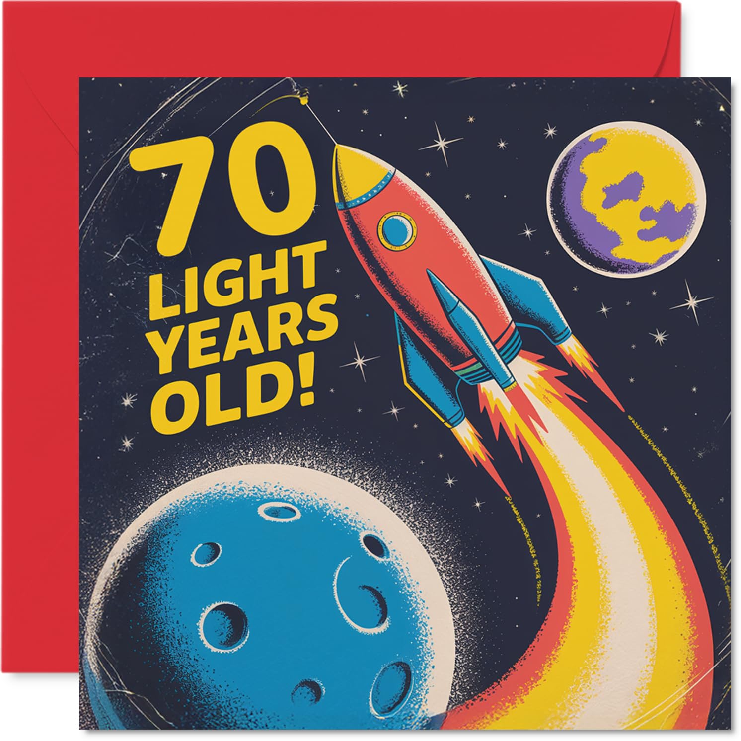 70th Birthday Cards for Men Women - Light Years Old - Happy Birthday Card for 70 Year Old Man Woman Nan Uncle Grandad Grandma, 145mm Bday Greeting Cards