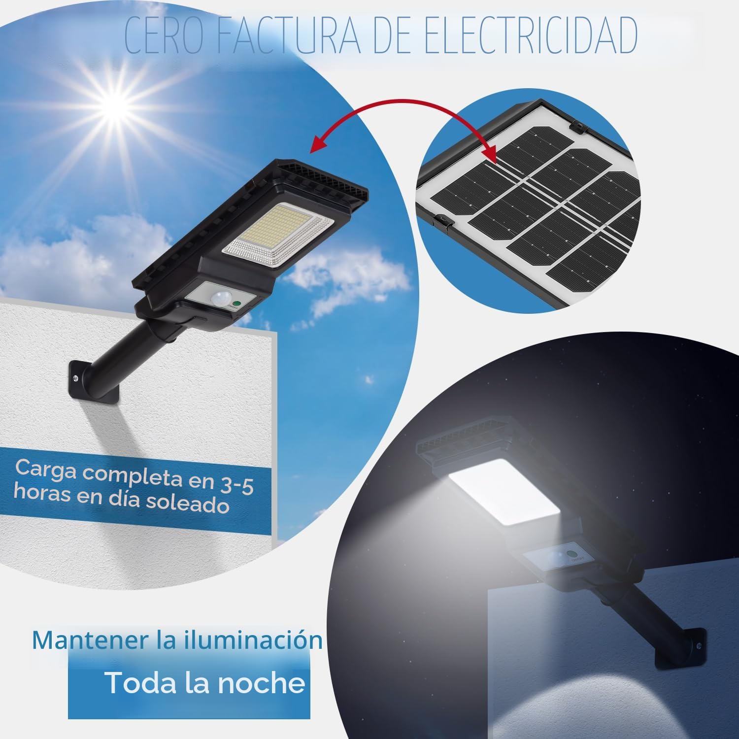 LEKIA Farolas Solar Exterior, Potente 100W Lámpara Solar Exterior con Detector de Movimiento, 156 LED 2000 Lúmenes Impermeable Foco Solares Exteriors Pared para Patio, Valla, Jardín - 2 Paquetes