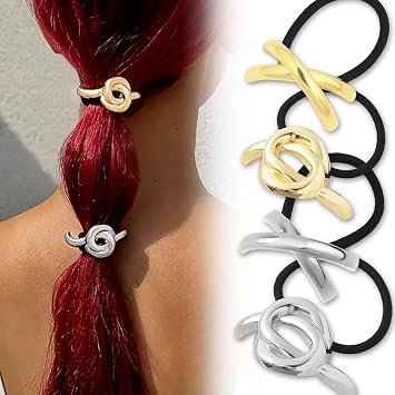 4Pcs Geometric Hair Ties Hair Scrunchies for Women Girls, Y2K Ponytail Holders Metal Gold Silver Hair Accessories Hair Elastics Hair Ties No Damge