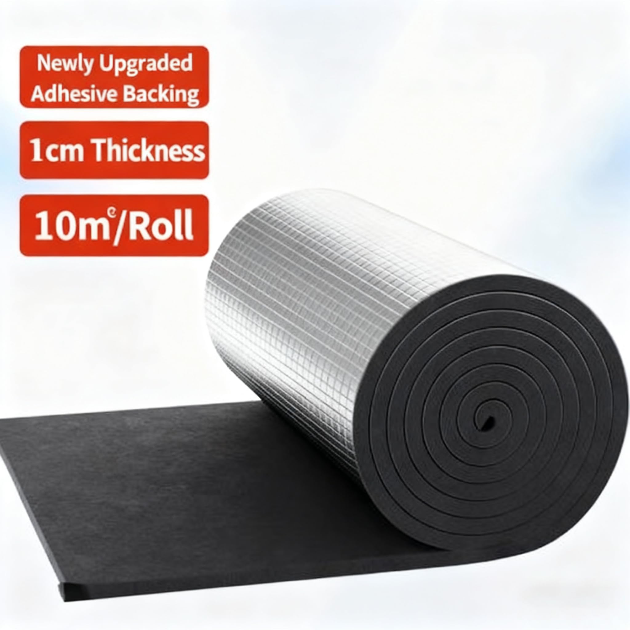 Autoadhesivo Aislante Térmico Aluminio 10mm Insonorización Coche Espuma Impermeable 1x10m