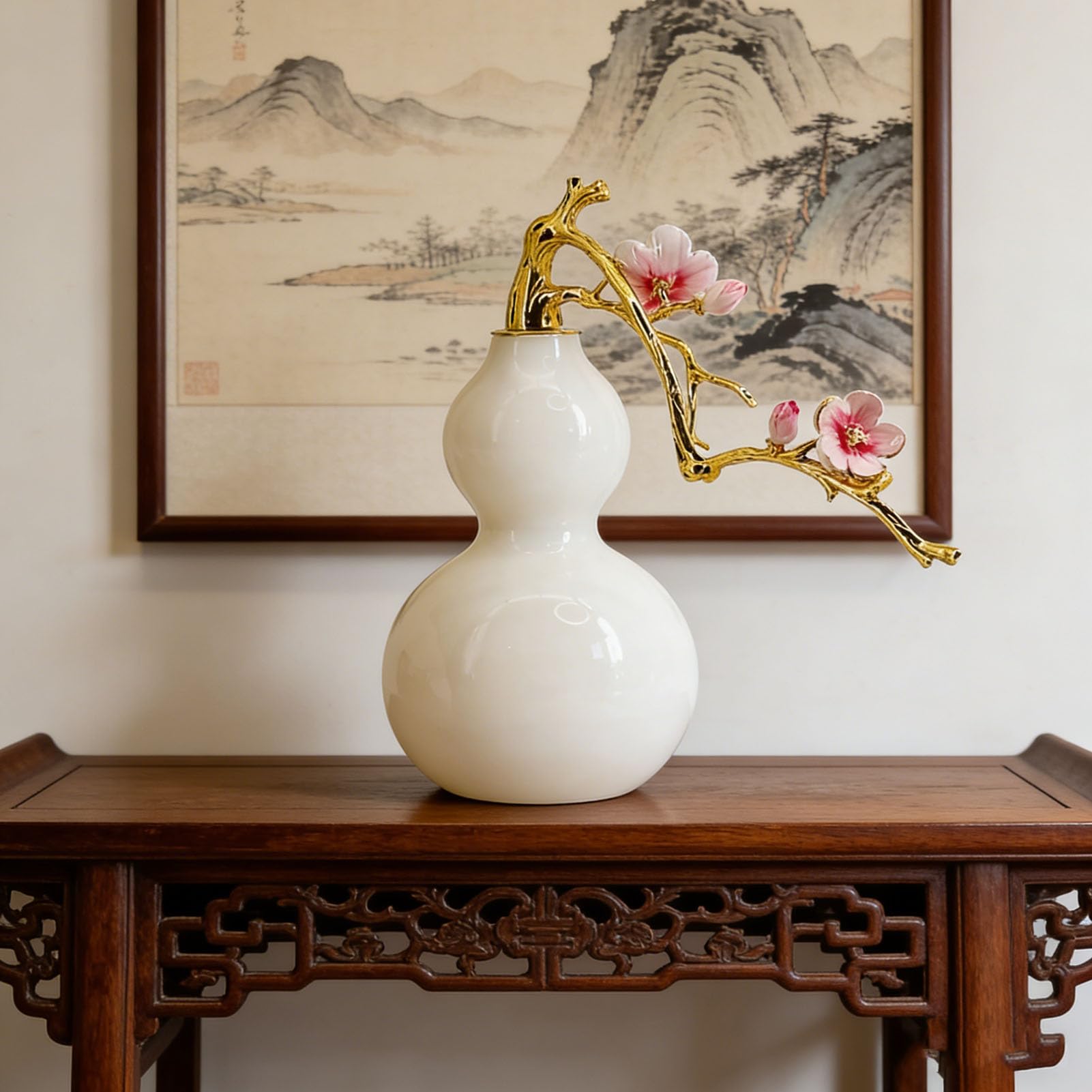 Chińska Wu Lou Feng Shui tykwa, ceramiczna dekoracja powodzenia dla bogactwa, zdrowia, sukcesu, tradycyjne biuro w domu błogosławieństwo amulet prezent,A