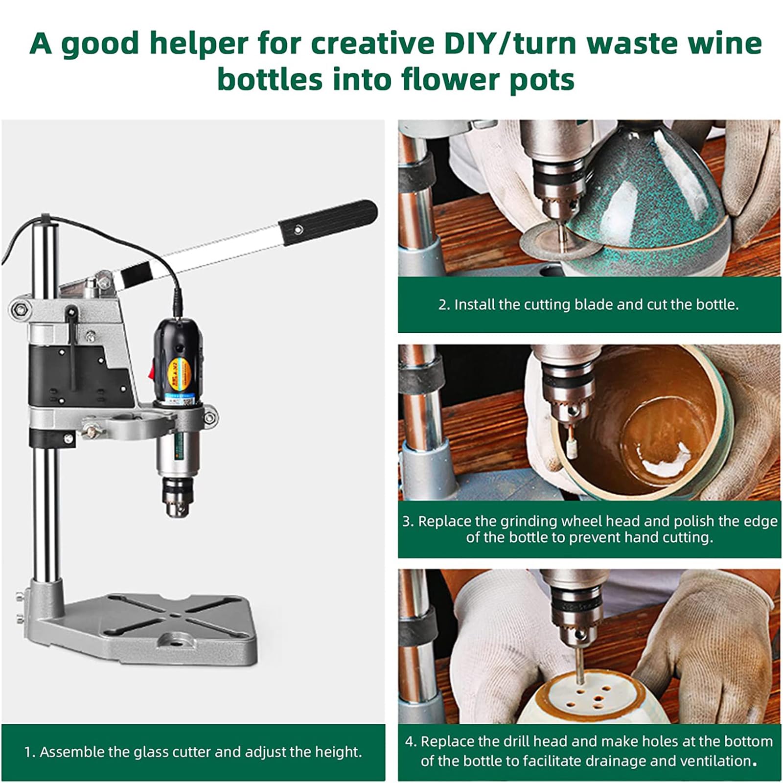 JOSBY Coupe-Bouteille en Verre électrique, Machine de découpe de Bouteilles multifonctionnelle, kit d'outils rotatifs Polyvalents, perçage, ponçage, Polissage, pour Couper des Bouteilles de vin
