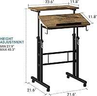 Vista 3 de Klvied Rolling Mobile Desk with Cup Holder, Portable, Adjustable Height Small Stand up Desk on Wheels for Home Office Laptop Cart, Computer
